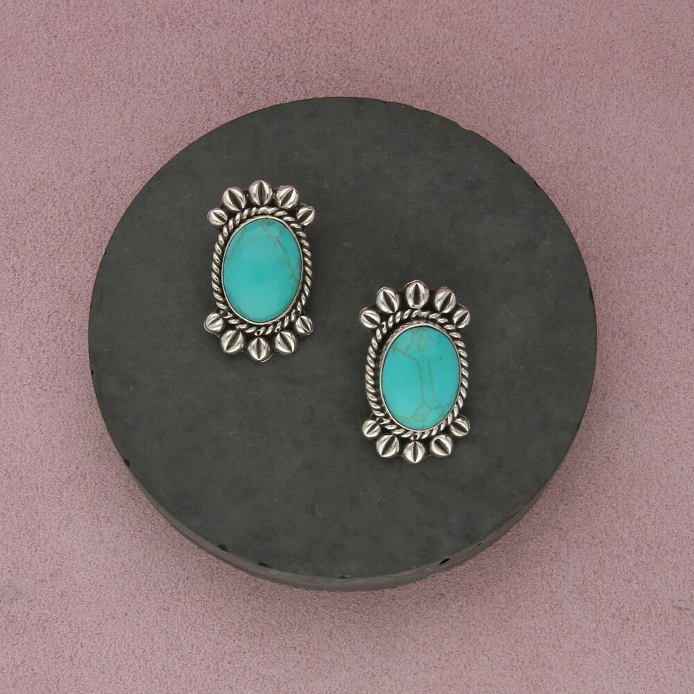 mexico sterling silver vintage braided turquoise clip-on earrings